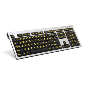 Teclado para baixa visão slim teclas pretas letras amarelas