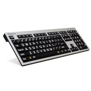 Teclado para baixa visão slim teclas pretas letras brancas